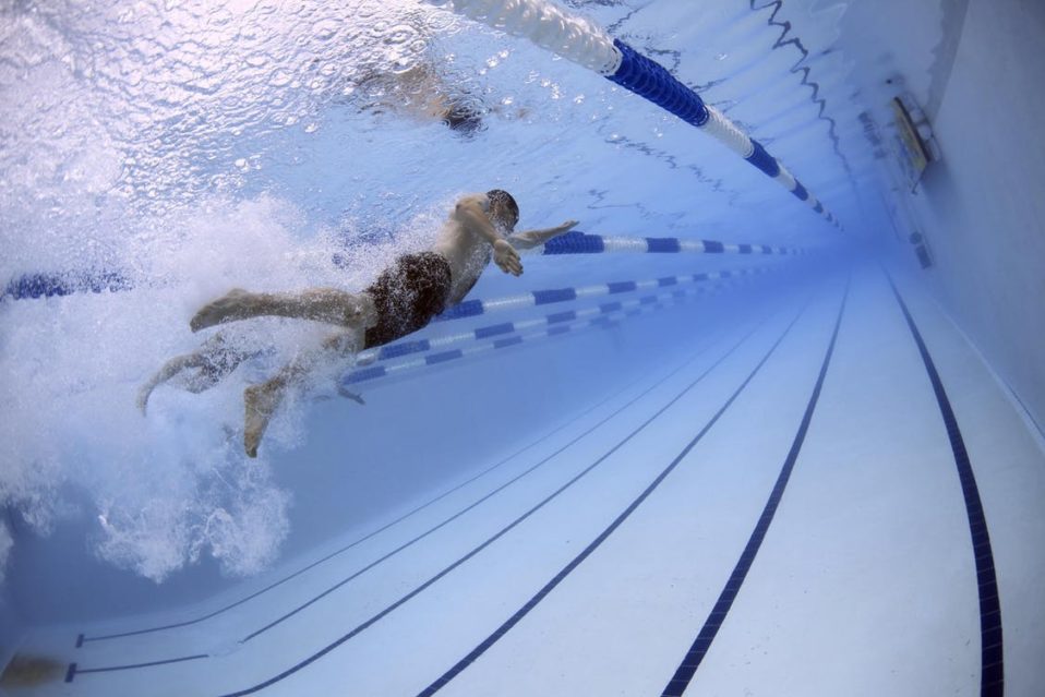 Swimmers racing